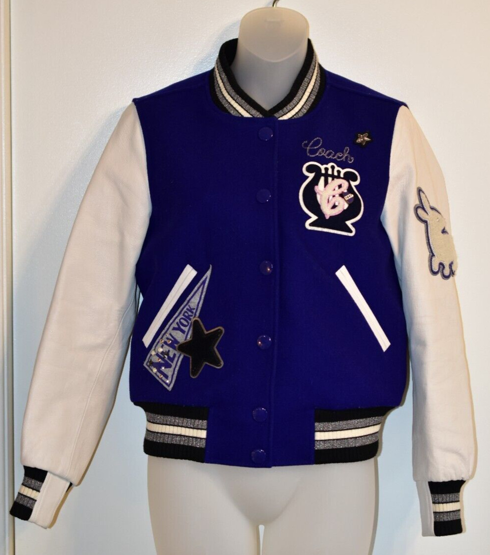 COACH XS Waverly Varsity Jacket Baseball New York NYC Patch Blue Purple White